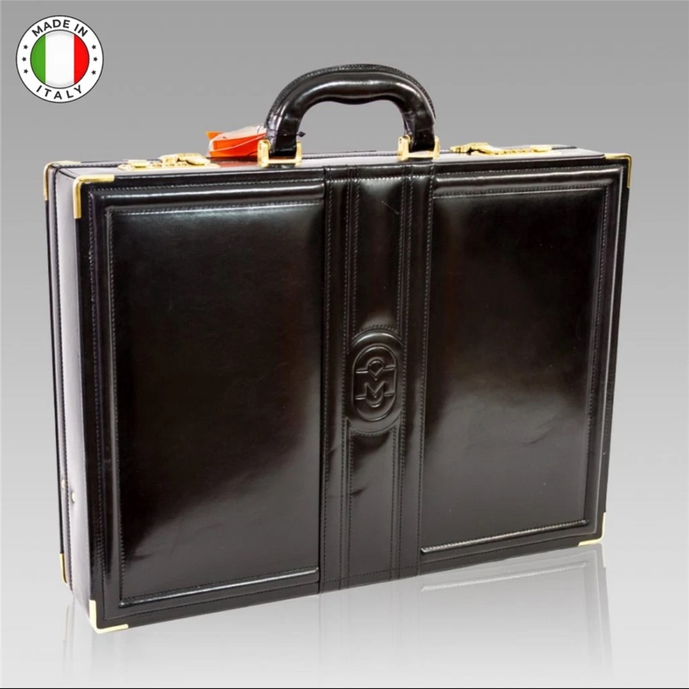Viceroy Marino Orlandi Designer Sleek Black Italian Leather Briefcase Attaché
